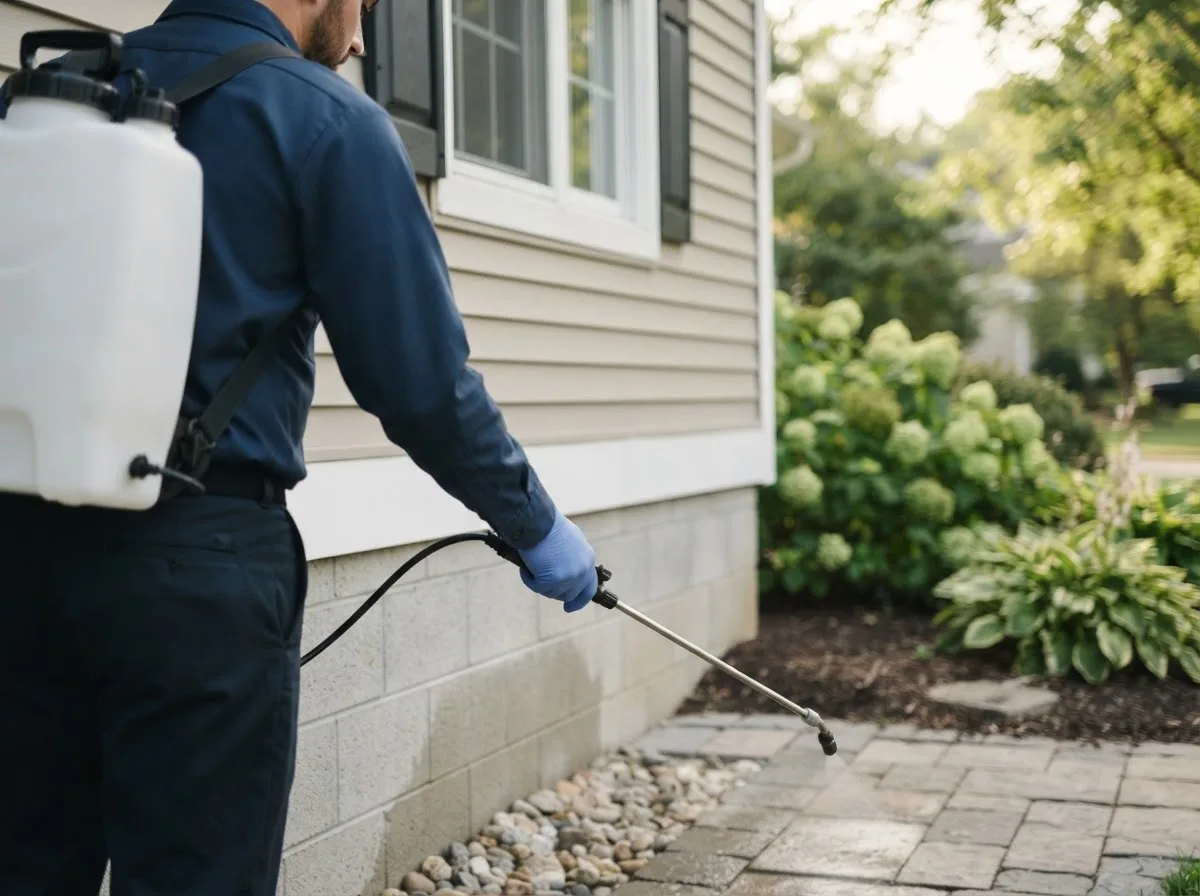 Pest control technician inspecting a home in Solano, NM